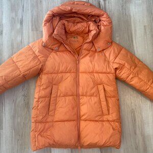 Zara puffy jacket womens Large 11/12 hooded soft packable winter coat